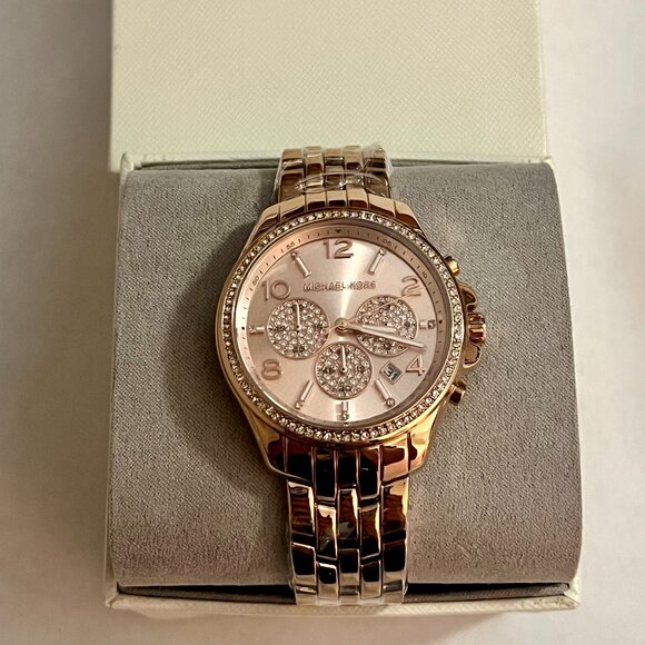 Oversized Pilot Pavé Rose Gold-Tone Watch MK7251 - Picture 2 of 5